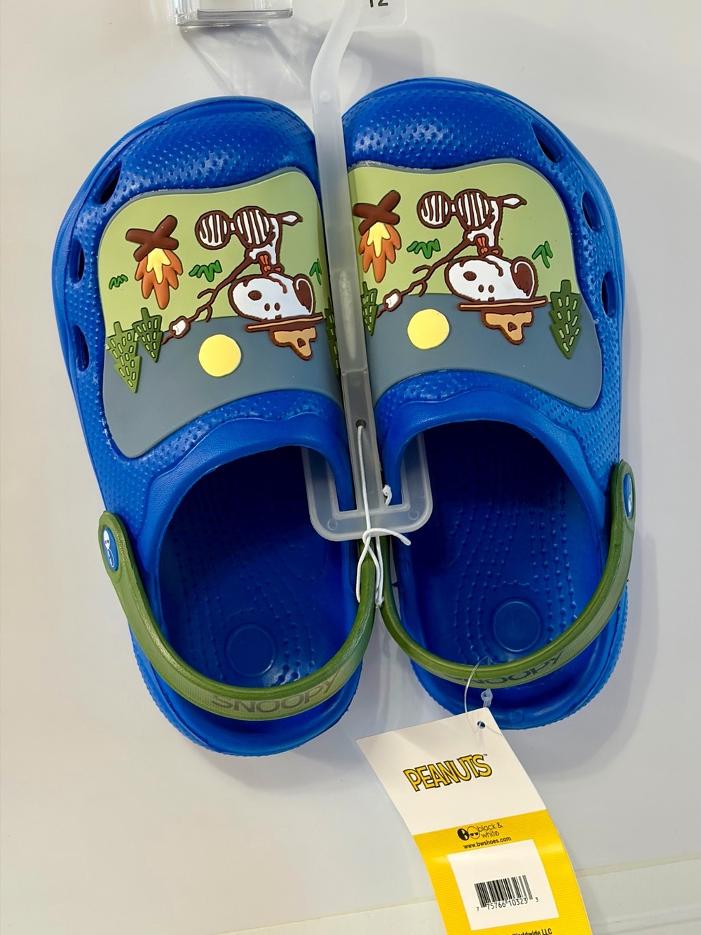 Peanuts Kids' Blue Clogs with Green Strap and Cartoon Panel